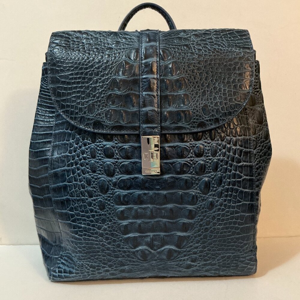 BRAHMIN Sadie Backpack Navy Tidewater Blue Leather NEW